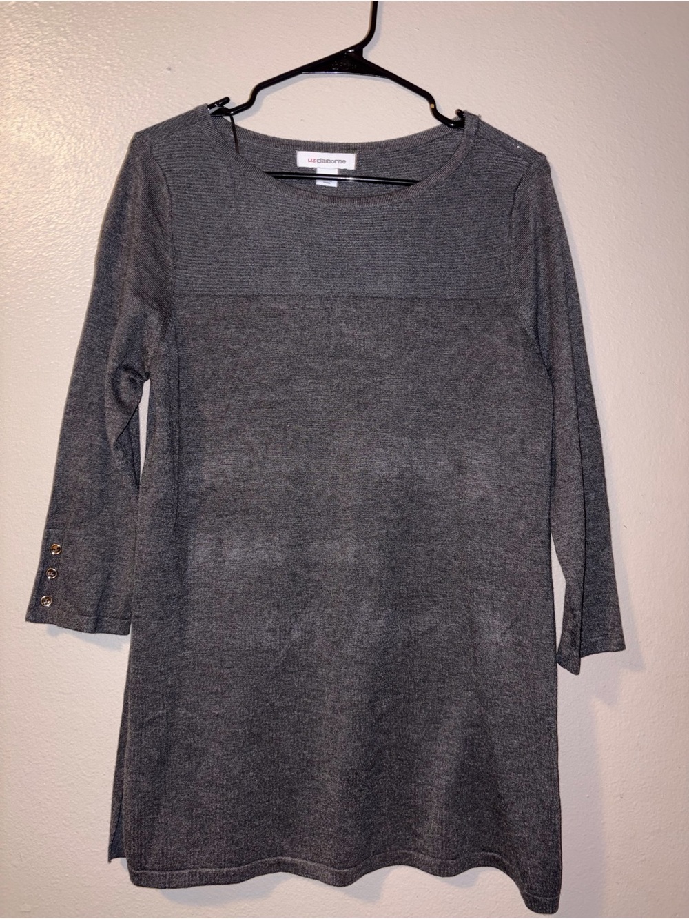 Liz Claiborne Charcoal Gray Long Sleeve Knit Blouse